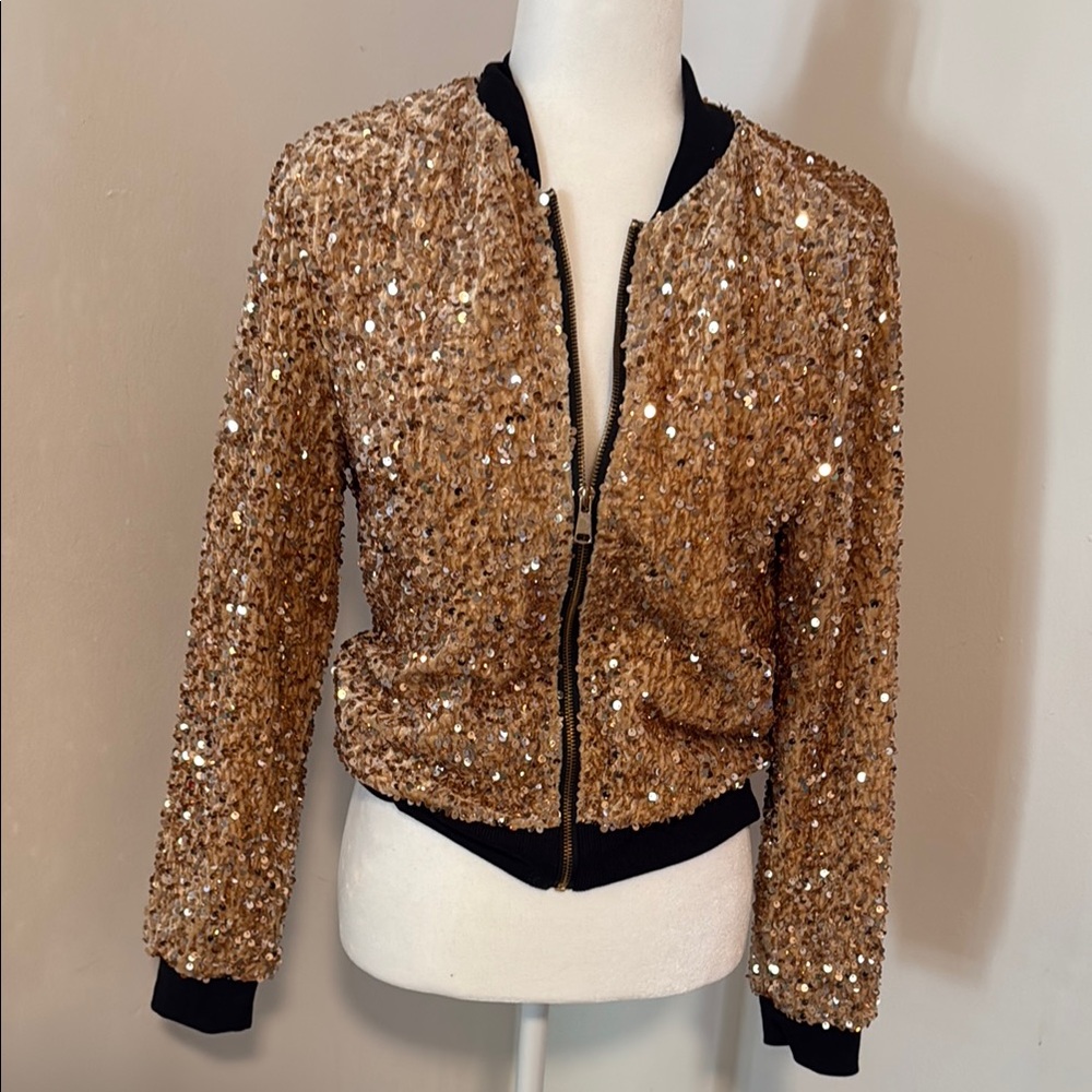 Sequin Bomber Jacket - Gold